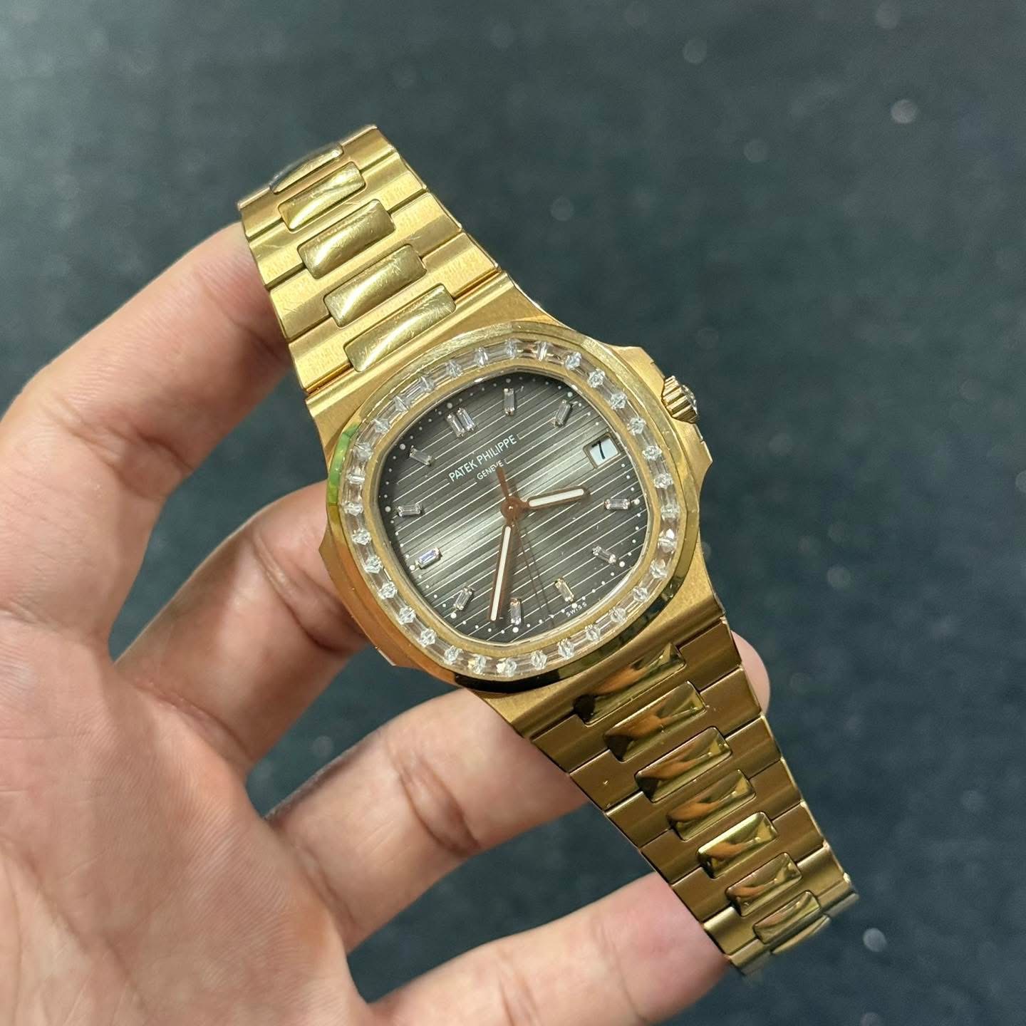 Patek Philippe Nautilus 1:1 Grade Watch – Yellow Gold Tone | Stone Bezel - Image 3