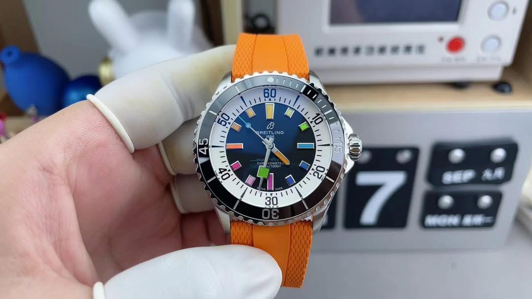 Breitling Superocean 1:1 Grade Watch – Black Dial | Orange Rubber Strap