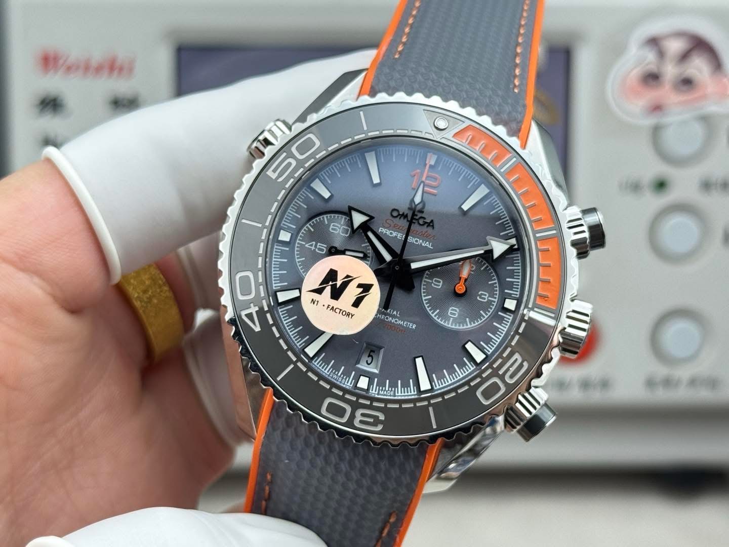Omega Seamaster Planet Ocean Co-Axial Master Chronometer Chronograph – 1:1 Grade Watch | Gray & Orange Strap - Image 7