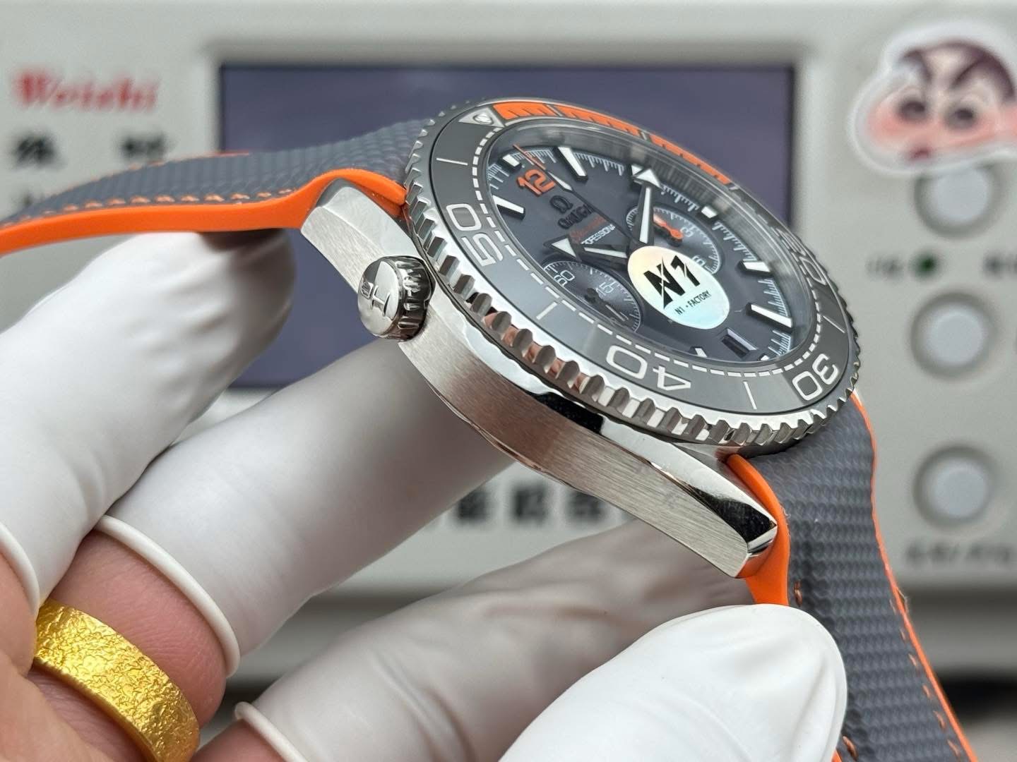 Omega Seamaster Planet Ocean Co-Axial Master Chronometer Chronograph – 1:1 Grade Watch | Gray & Orange Strap - Image 4