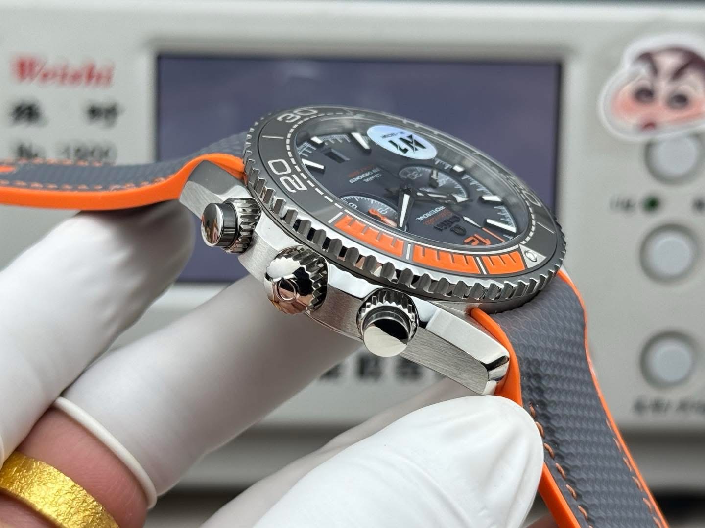 Omega Seamaster Planet Ocean Co-Axial Master Chronometer Chronograph – 1:1 Grade Watch | Gray & Orange Strap - Image 5