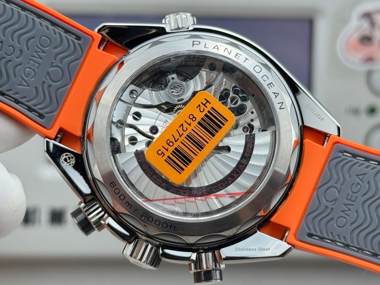 Omega Seamaster Planet Ocean Co-Axial Master Chronometer Chronograph – 1:1 Grade Watch | Gray & Orange Strap - Image 3
