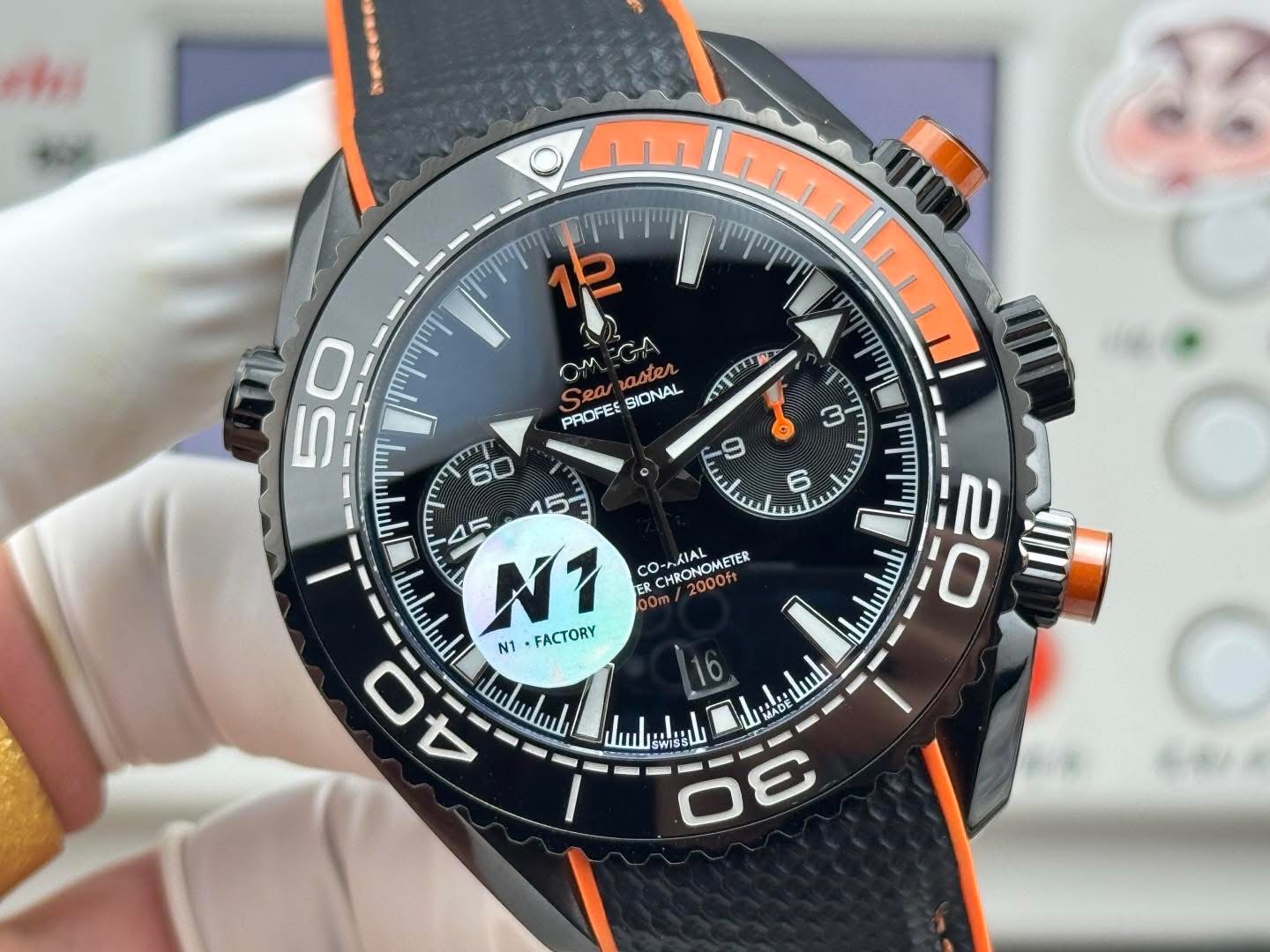 Omega Seamaster Planet Ocean 600M Co-Axial Master Chronometer Chronograph – 1:1 Grade Watch | “Deep Black” | Black Ceramic - Image 9