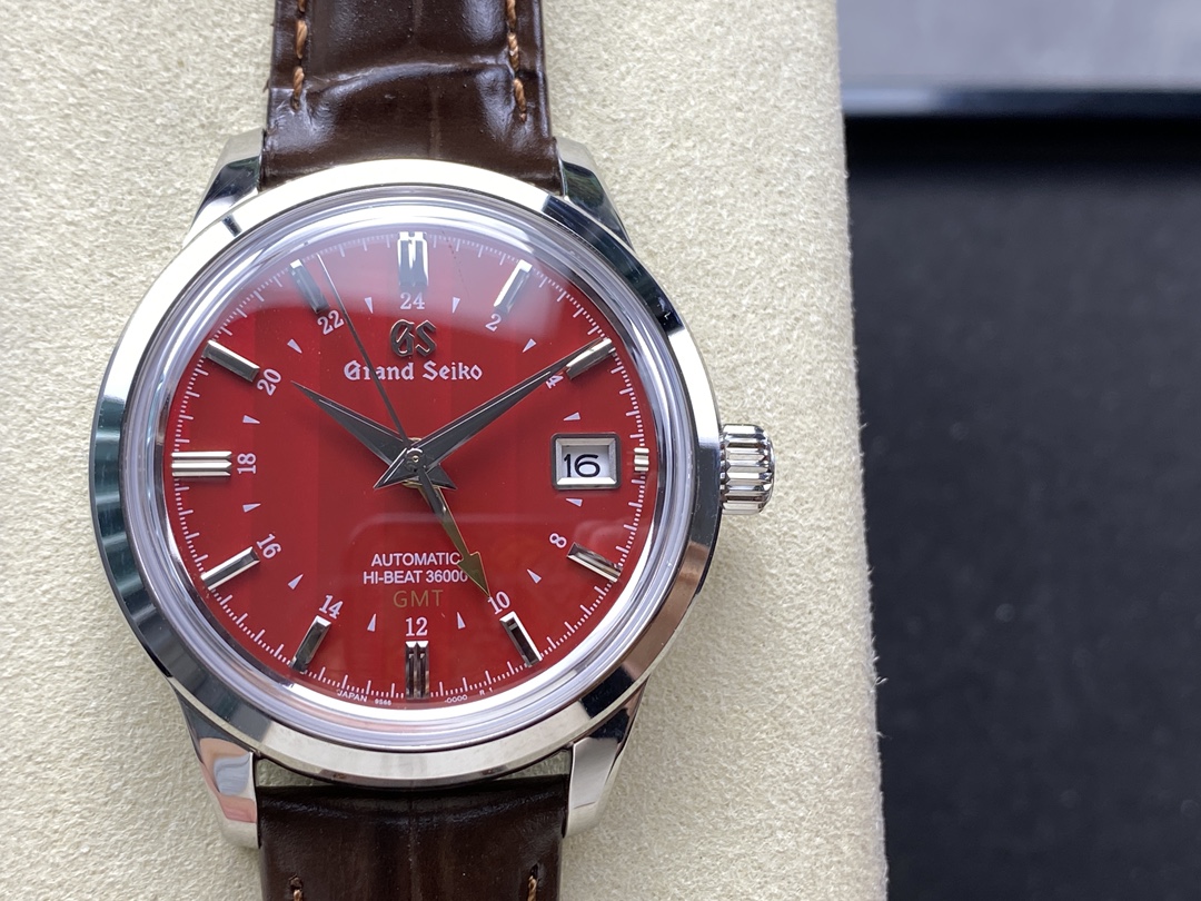 Grand Seiko Elegance Hi-Beat 36000 GMT SBGJ273 – 1:1 Grade Watch | Red Dial | Leather Strap