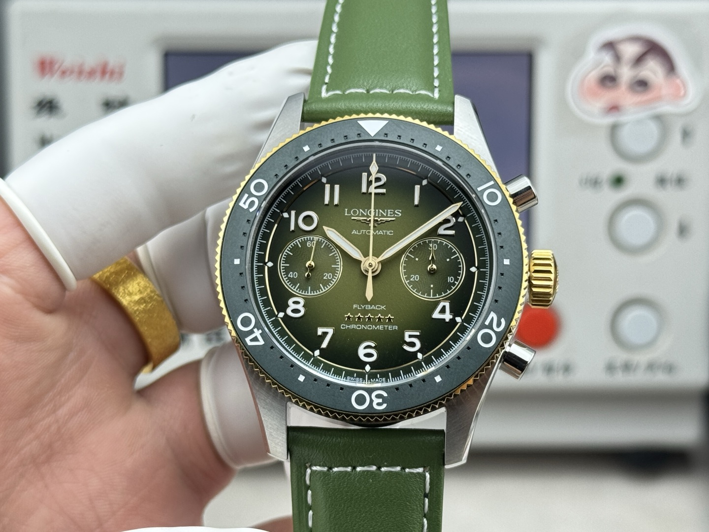 Longines Spirit Flyback Chronometer L3.821.5.53.2 – 1:1 Grade Watch | Green Dial | Leather Strap