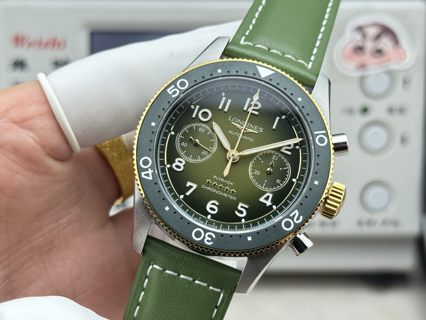 Longines Spirit Flyback Chronometer L3.821.5.53.2 – 1:1 Grade Watch | Green Dial | Leather Strap - Image 3