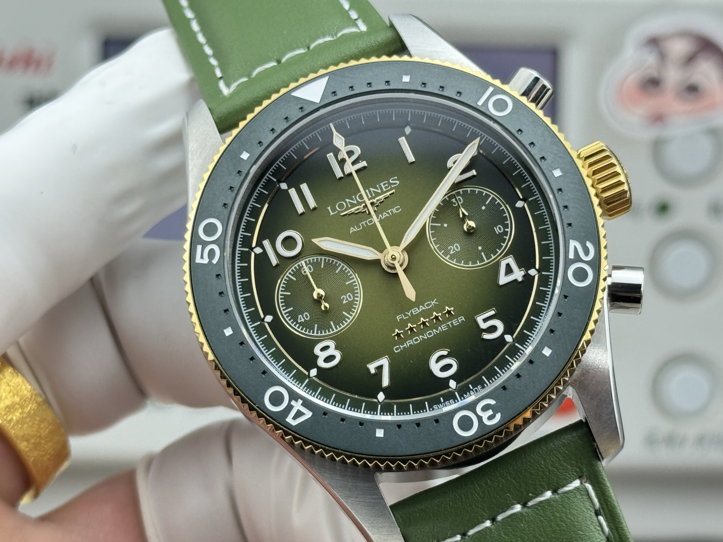 Longines Spirit Flyback Chronometer L3.821.5.53.2 – 1:1 Grade Watch | Green Dial | Leather Strap - Image 7