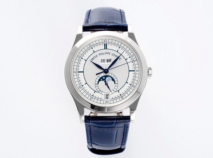 Patek Philippe Complications Annual Calendar 5396 – 1:1 Grade Watch | Silvered Dial | Blue Leather Strap