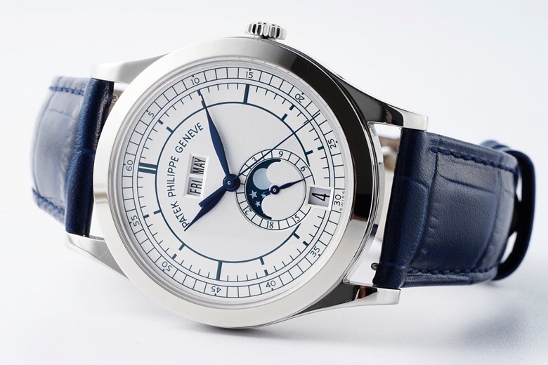 Patek Philippe Complications Annual Calendar 5396 – 1:1 Grade Watch | Silvered Dial | Blue Leather Strap - Image 8