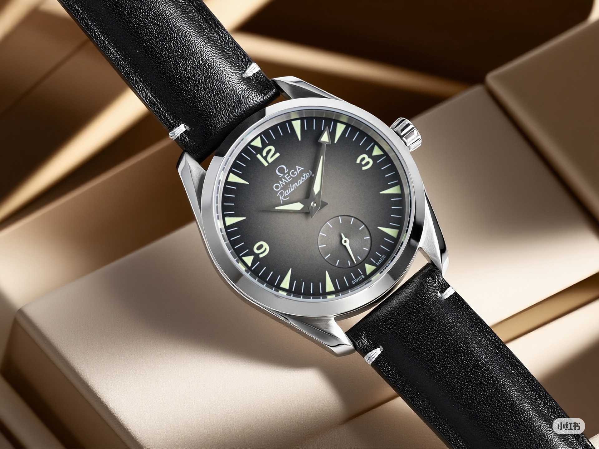 Omega Railmaster Small Seconds – 1:1 Grade Watch | Dark Grey Gradient Dial | Black Leather Strap - Image 5