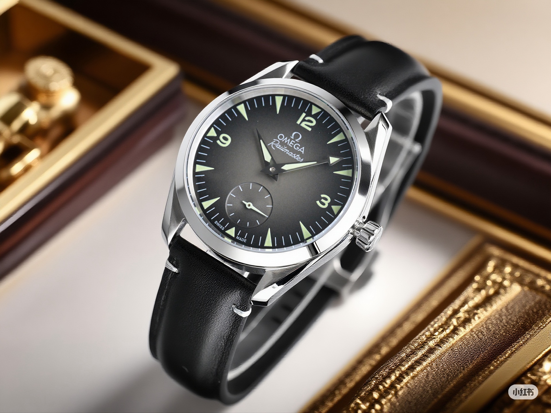 Omega Railmaster Small Seconds – 1:1 Grade Watch | Dark Grey Gradient Dial | Black Leather Strap - Image 6