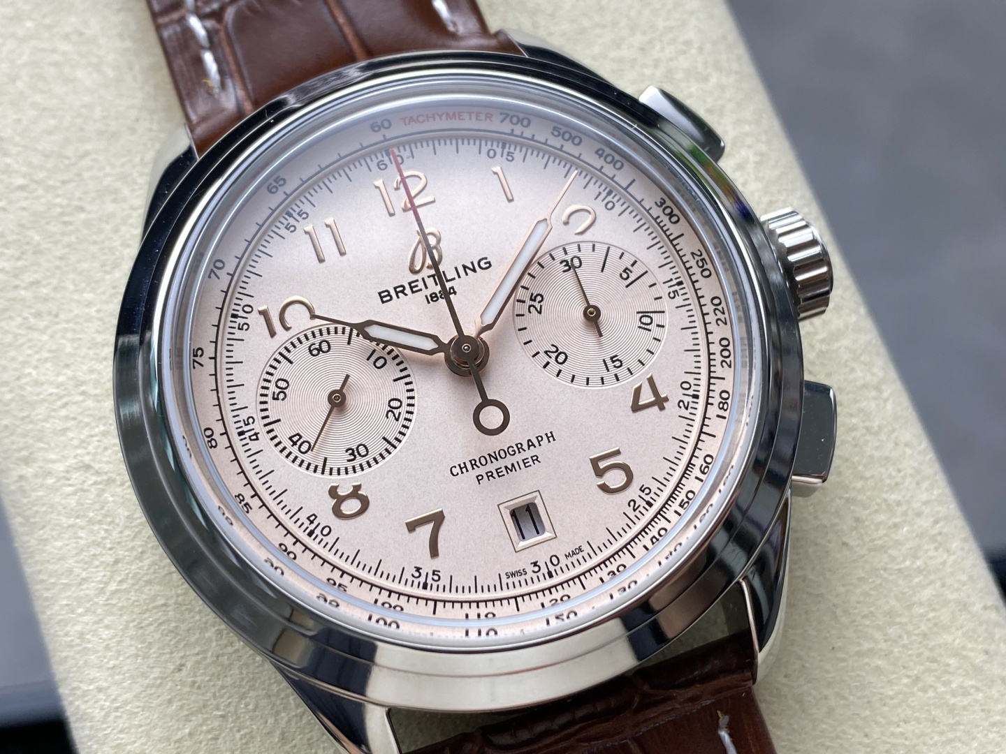 Breitling Premier B01 Chronograph 42 – 1:1 Grade Watch | Cream/Beige Dial | Brown Leather Strap - Image 2