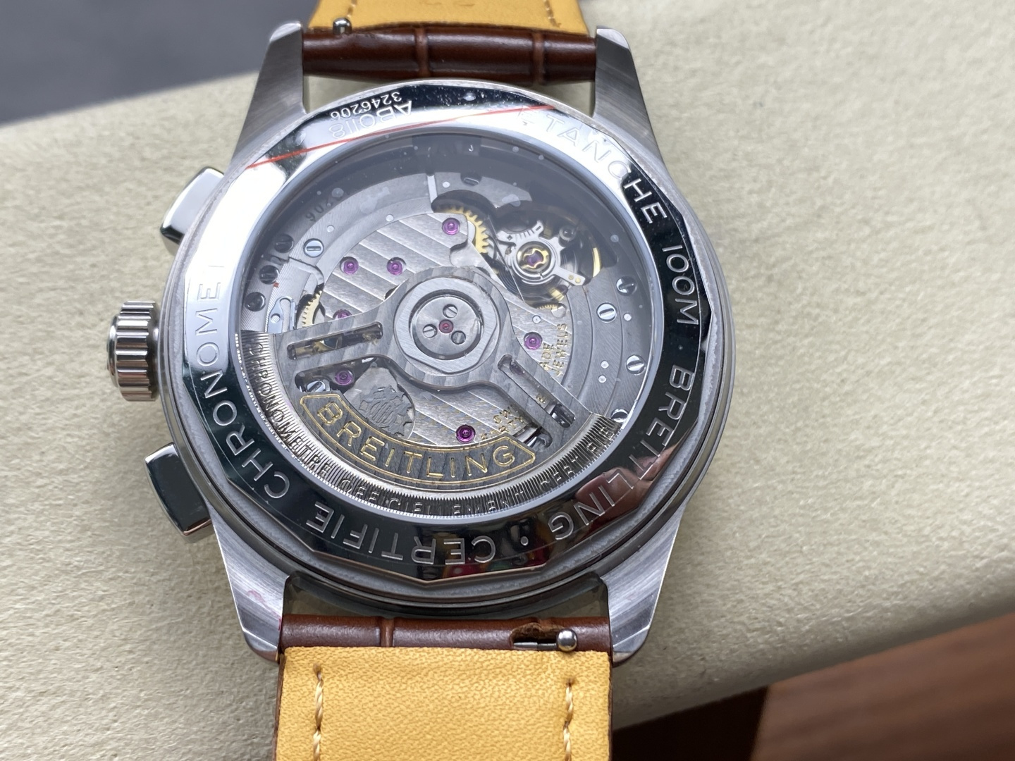 Breitling Premier B01 Chronograph 42 – 1:1 Grade Watch | Cream/Beige Dial | Brown Leather Strap - Image 5