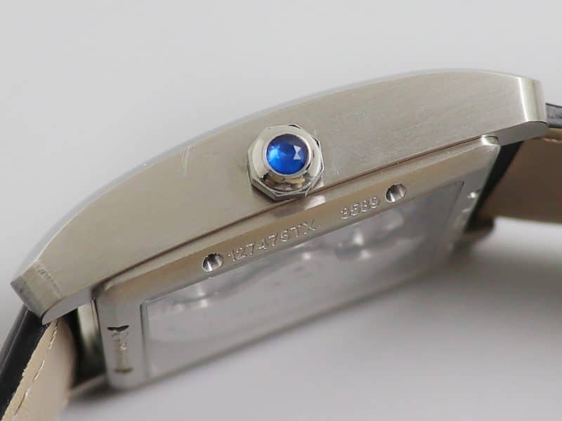 Cartier Tank MC Large – 1:1 Grade Watch | Silver Guilloché Dial | Black Leather Strap - Image 6