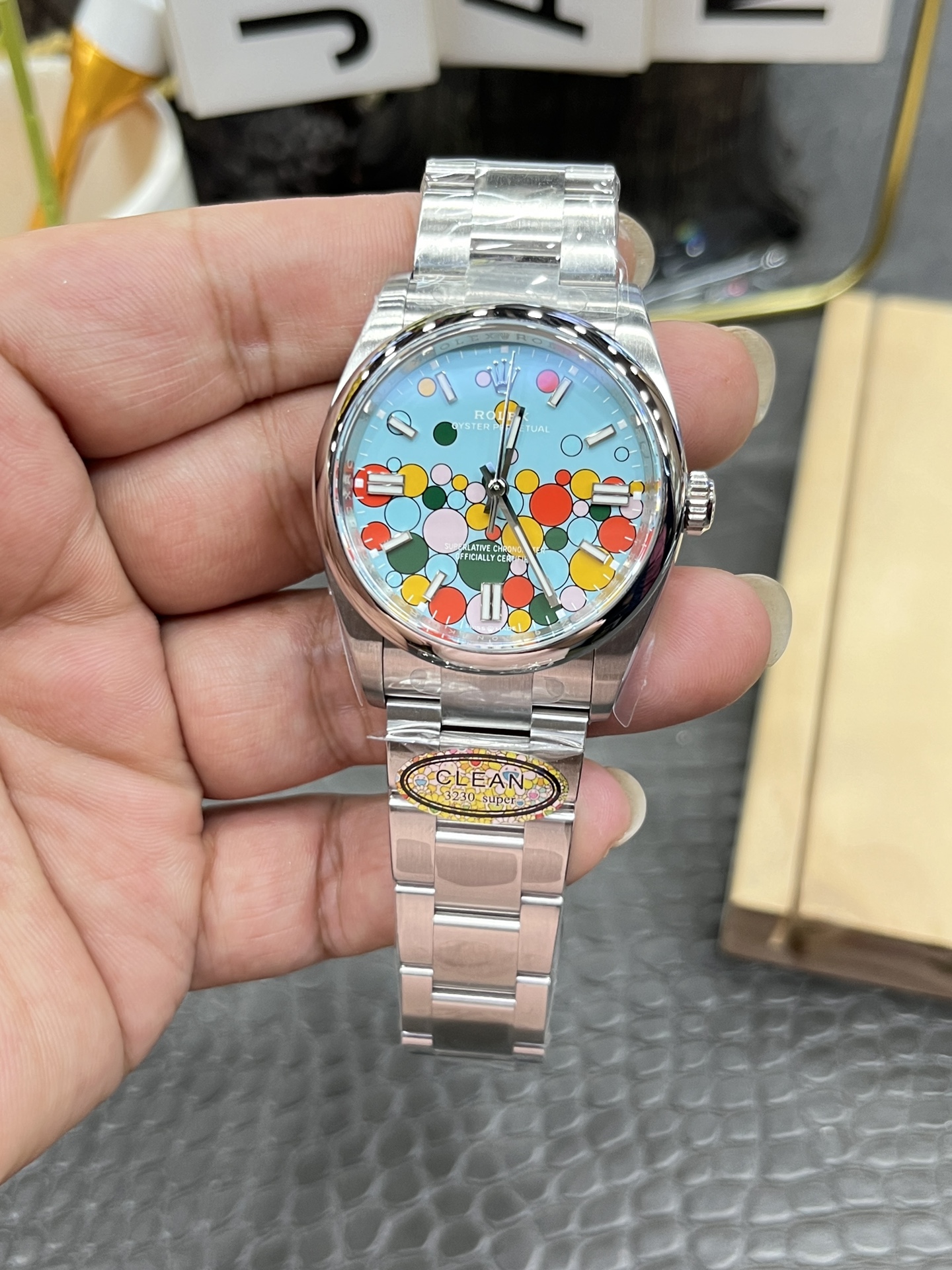 Rolex Oyster Perpetual “Celebration Dial” – 1:1 Grade Watch | Turquoise Bubble Dial | Oyster Bracelet (36mm / 41mm) - Image 2