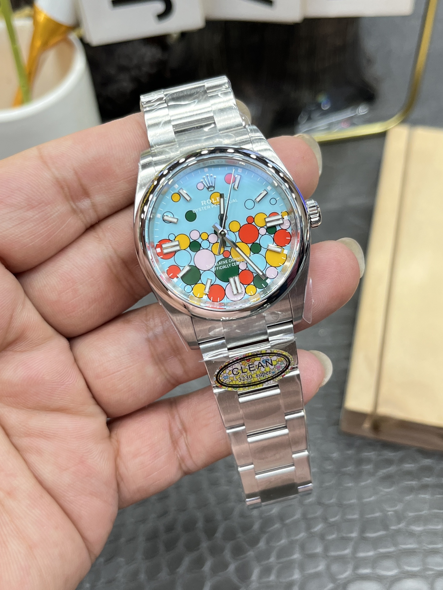 Rolex Oyster Perpetual “Celebration Dial” – 1:1 Grade Watch | Turquoise Bubble Dial | Oyster Bracelet (36mm / 41mm) - Image 3