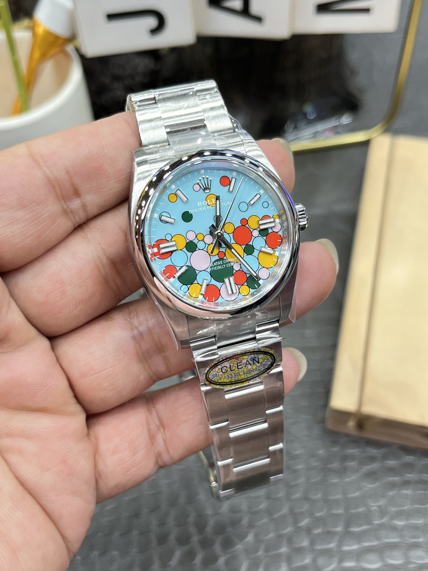 Rolex Oyster Perpetual “Celebration Dial” – 1:1 Grade Watch | Turquoise Bubble Dial | Oyster Bracelet (36mm / 41mm) - Image 4