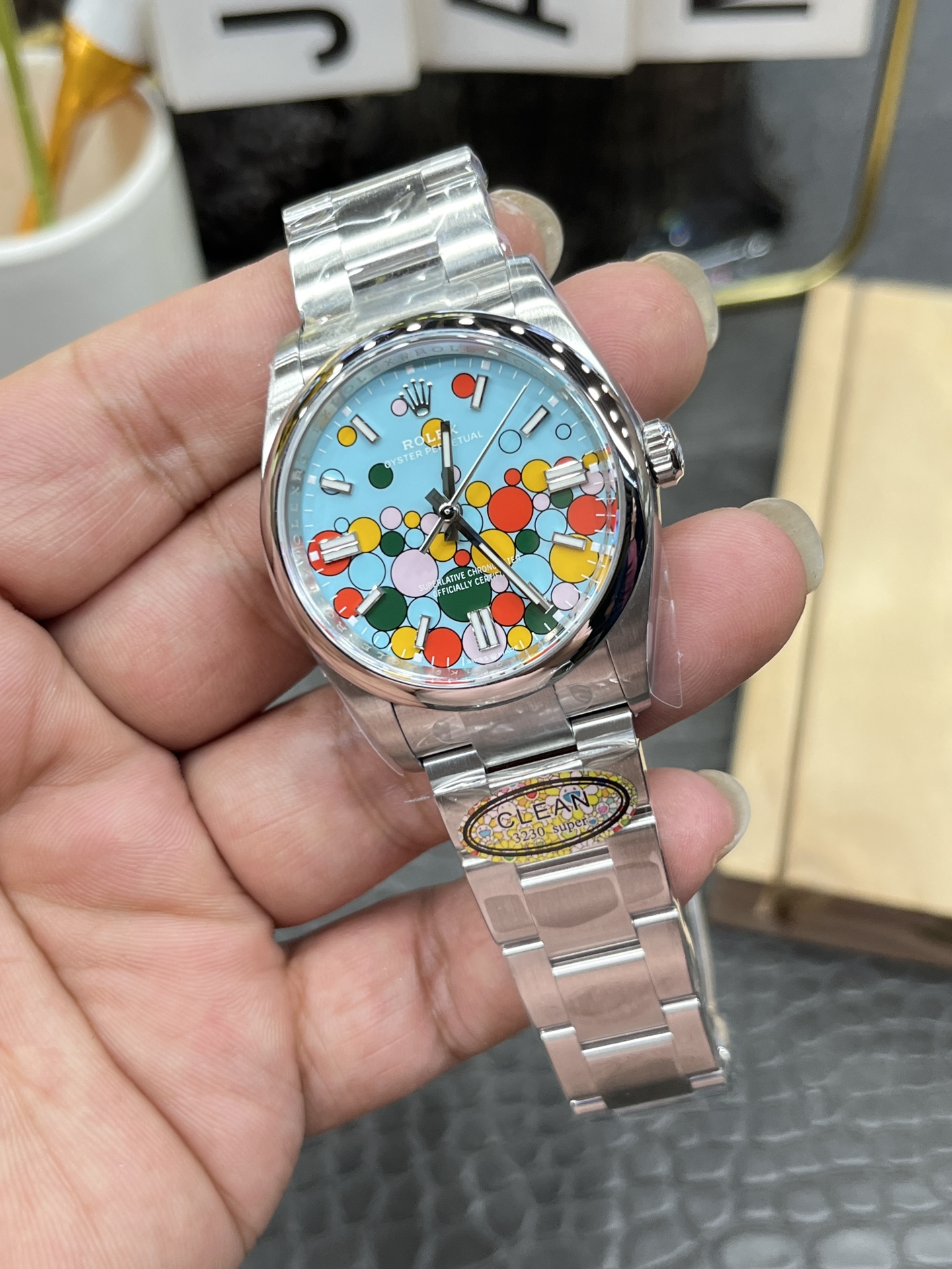 Rolex Oyster Perpetual “Celebration Dial” – 1:1 Grade Watch | Turquoise Bubble Dial | Oyster Bracelet (36mm / 41mm) - Image 5