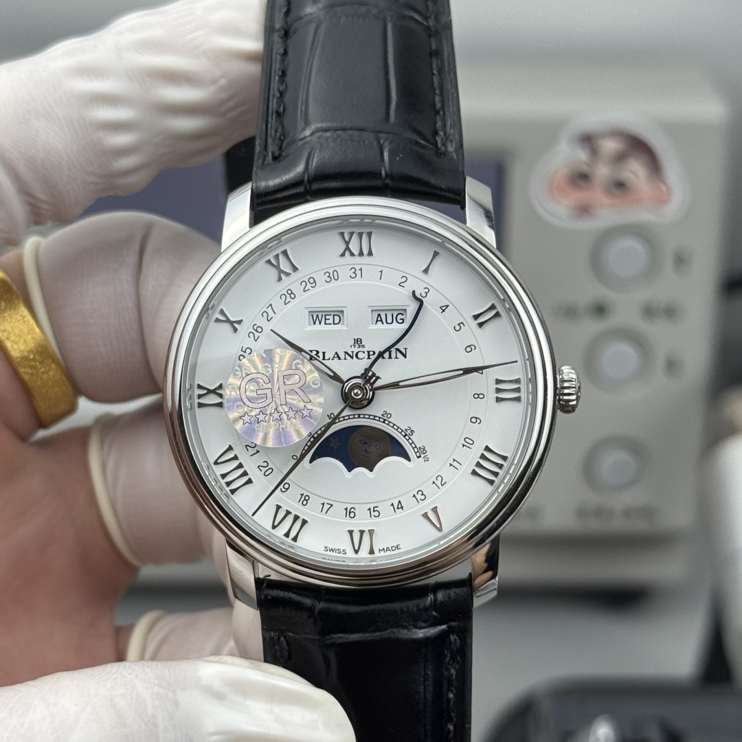 Blancpain Villeret Complete Calendar 6654 – 1:1 Grade Watch | Silver Opaline Dial | Black Leather Strap