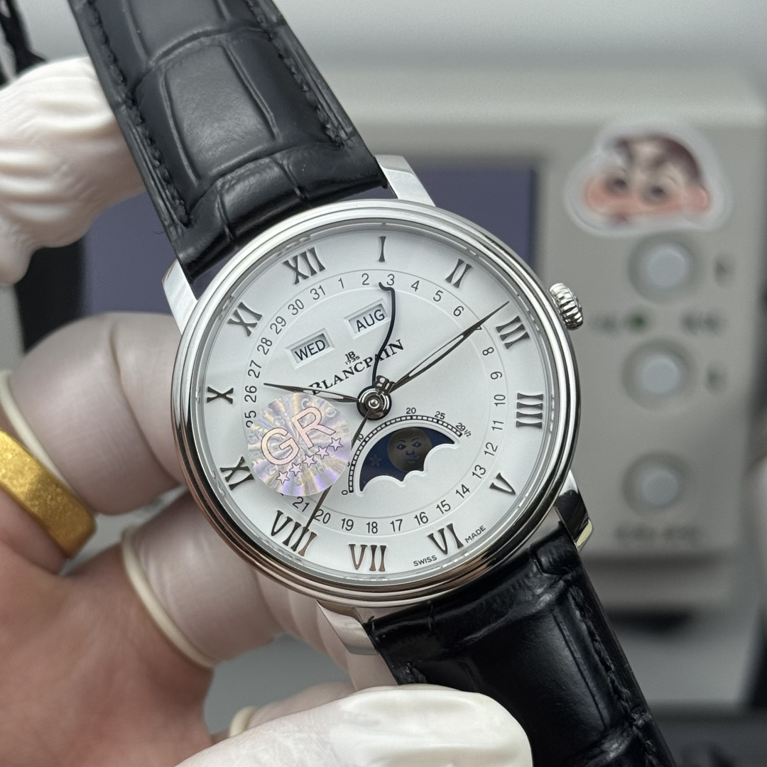 Blancpain Villeret Complete Calendar 6654 – 1:1 Grade Watch | Silver Opaline Dial | Black Leather Strap - Image 2