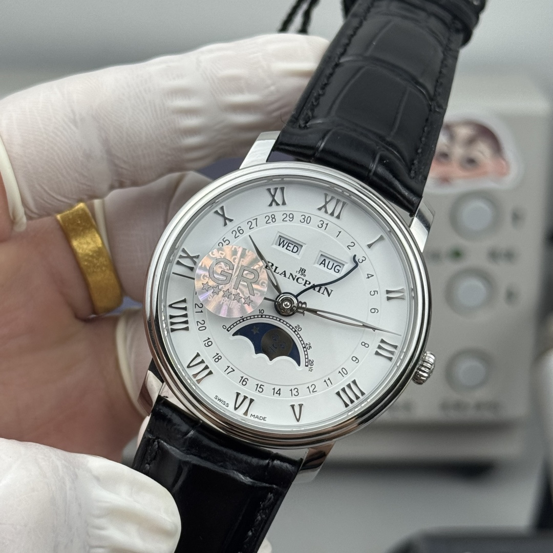 Blancpain Villeret Complete Calendar 6654 – 1:1 Grade Watch | Silver Opaline Dial | Black Leather Strap - Image 3
