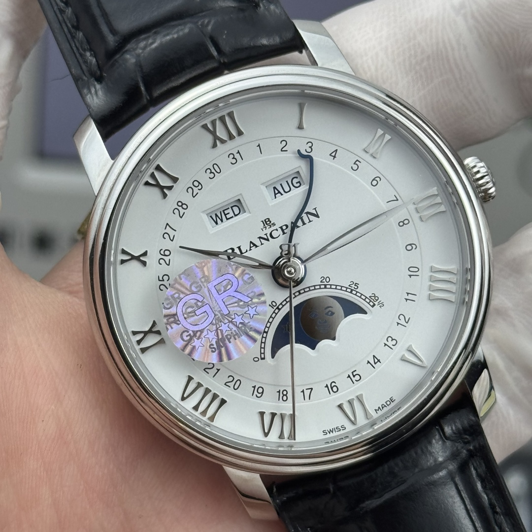 Blancpain Villeret Complete Calendar 6654 – 1:1 Grade Watch | Silver Opaline Dial | Black Leather Strap - Image 4