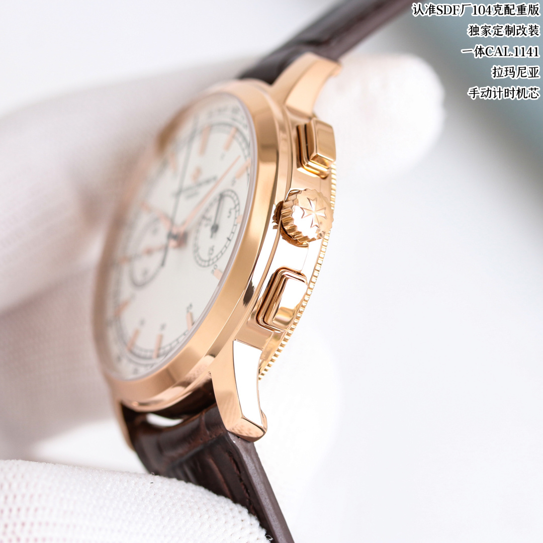 Vacheron Constantin Traditionnelle Chronograph – 1:1 Grade Watch | Silver Dial | Brown Leather Strap - Image 5