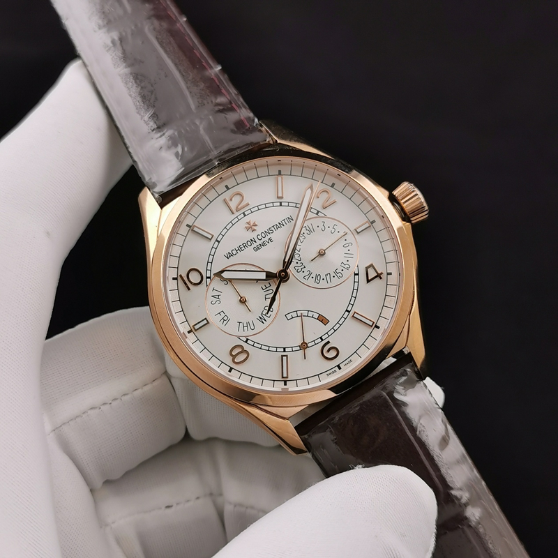 Vacheron Constantin Fiftysix Day-Date – 1:1 Grade Watch | White Dial | Brown Leather Strap - Image 4