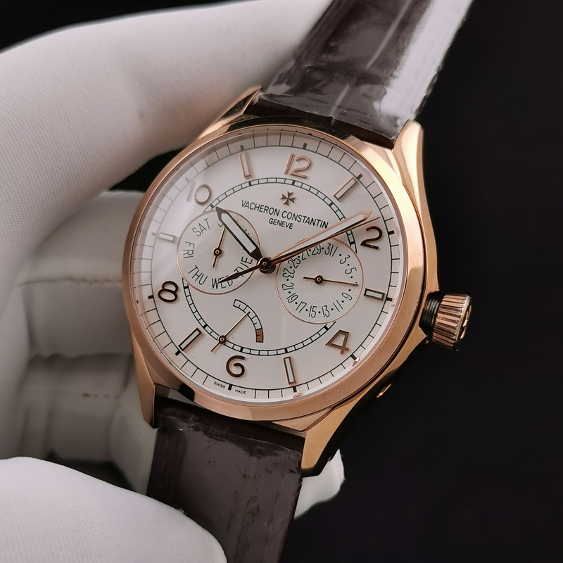 Vacheron Constantin Fiftysix Day-Date – 1:1 Grade Watch | White Dial | Brown Leather Strap - Image 6