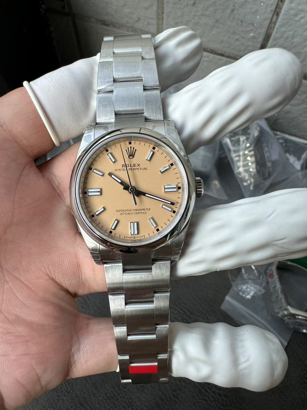 Rolex Oyster Perpetual Beige Dial Swiss 1:1 Grade Watch - Image 8