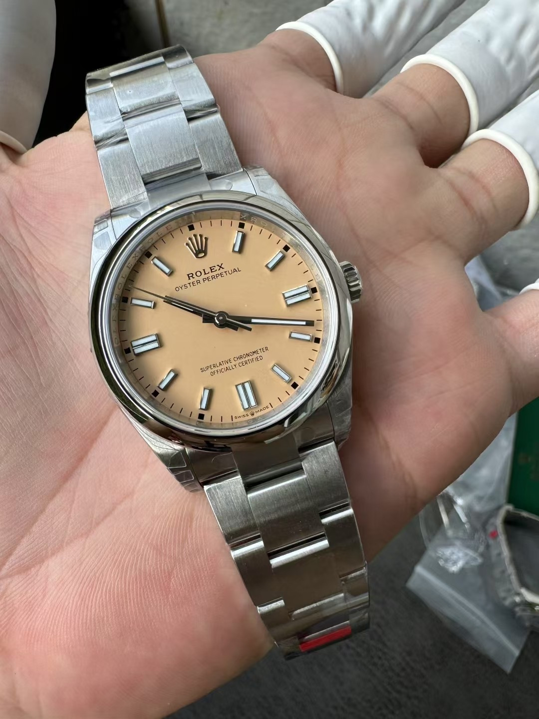 Rolex Oyster Perpetual Beige Dial Swiss 1:1 Grade Watch - Image 7