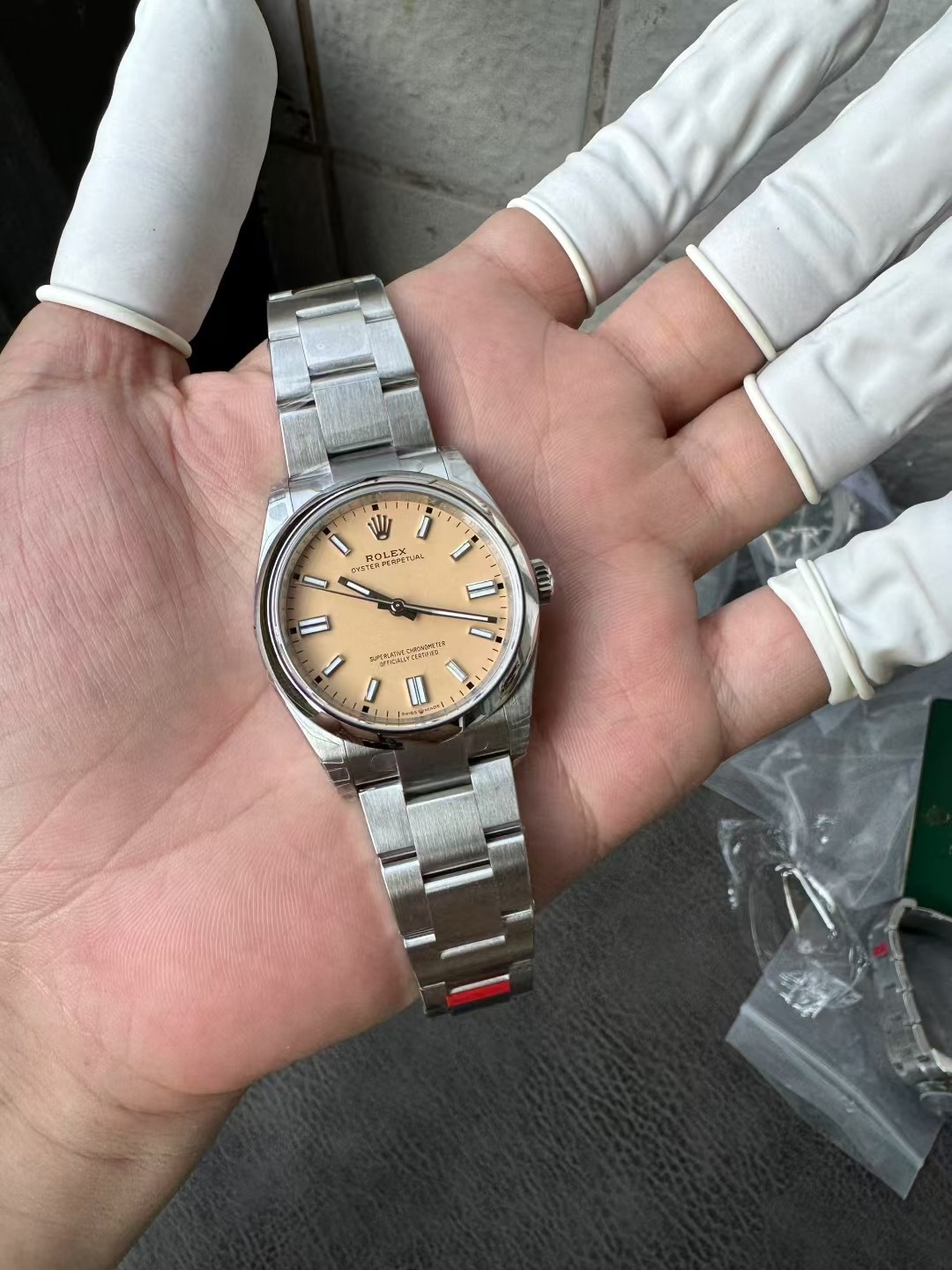 Rolex Oyster Perpetual Beige Dial Swiss 1:1 Grade Watch - Image 6