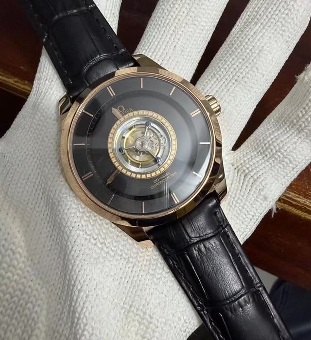 Omega De Ville Tourbillon Co-Axial Black Dial Sedna Gold Swiss 1:1 Grade Watch