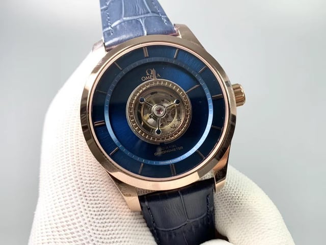 Omega De Ville Trésor Tourbillon 44mm Blue Dial Sedna Gold Swiss 1:1 Grade Watch