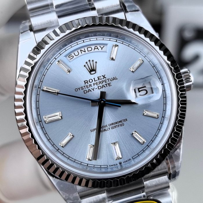 Rolex Day-Date 40 Platinum Ice Blue Diamond Dial Swiss 1:1 Grade Watch
