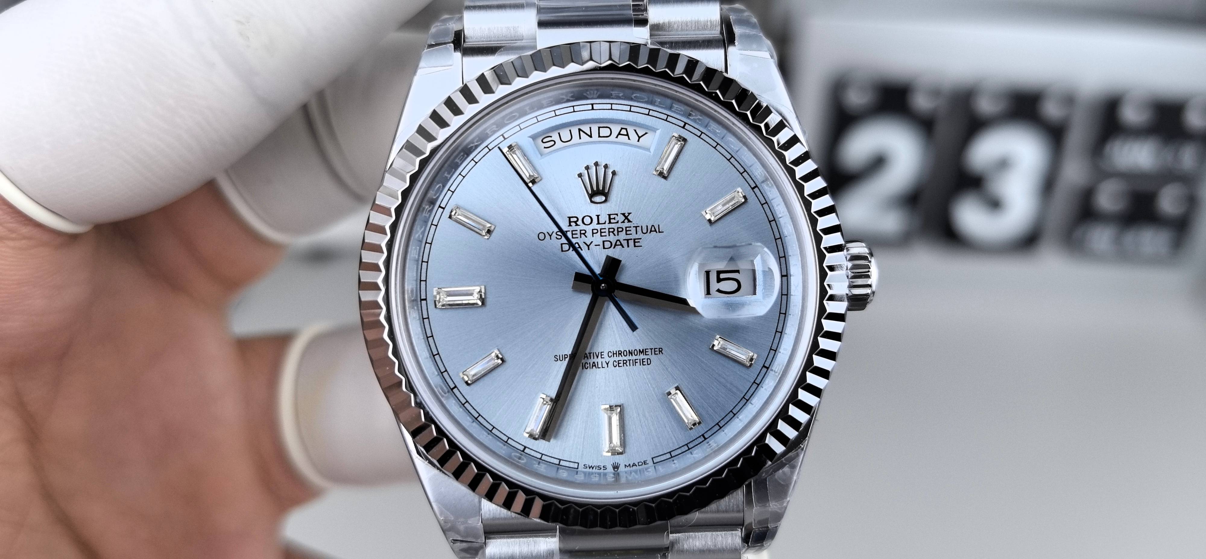 Rolex Day-Date 40 Platinum Ice Blue Diamond Dial Swiss 1:1 Grade Watch - Image 2