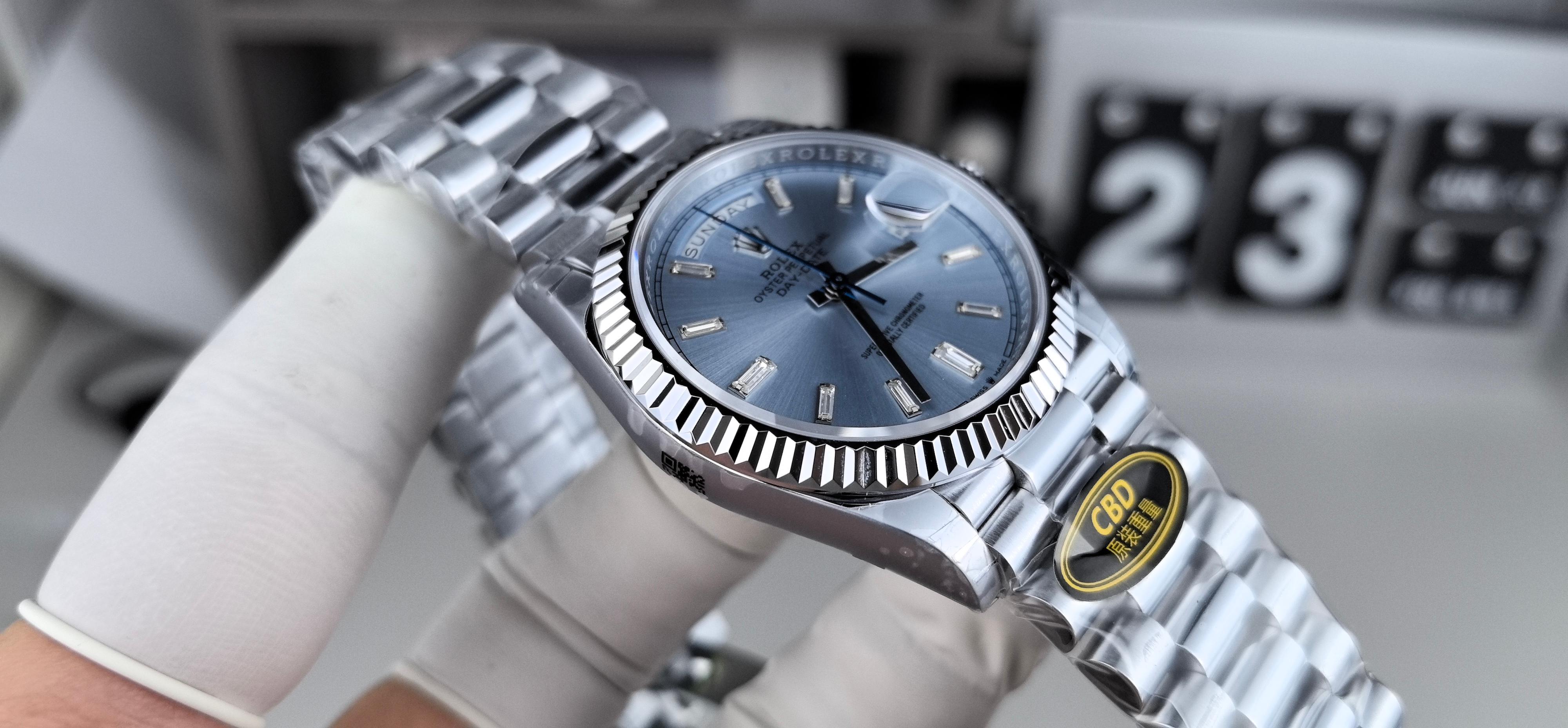 Rolex Day-Date 40 Platinum Ice Blue Diamond Dial Swiss 1:1 Grade Watch - Image 3