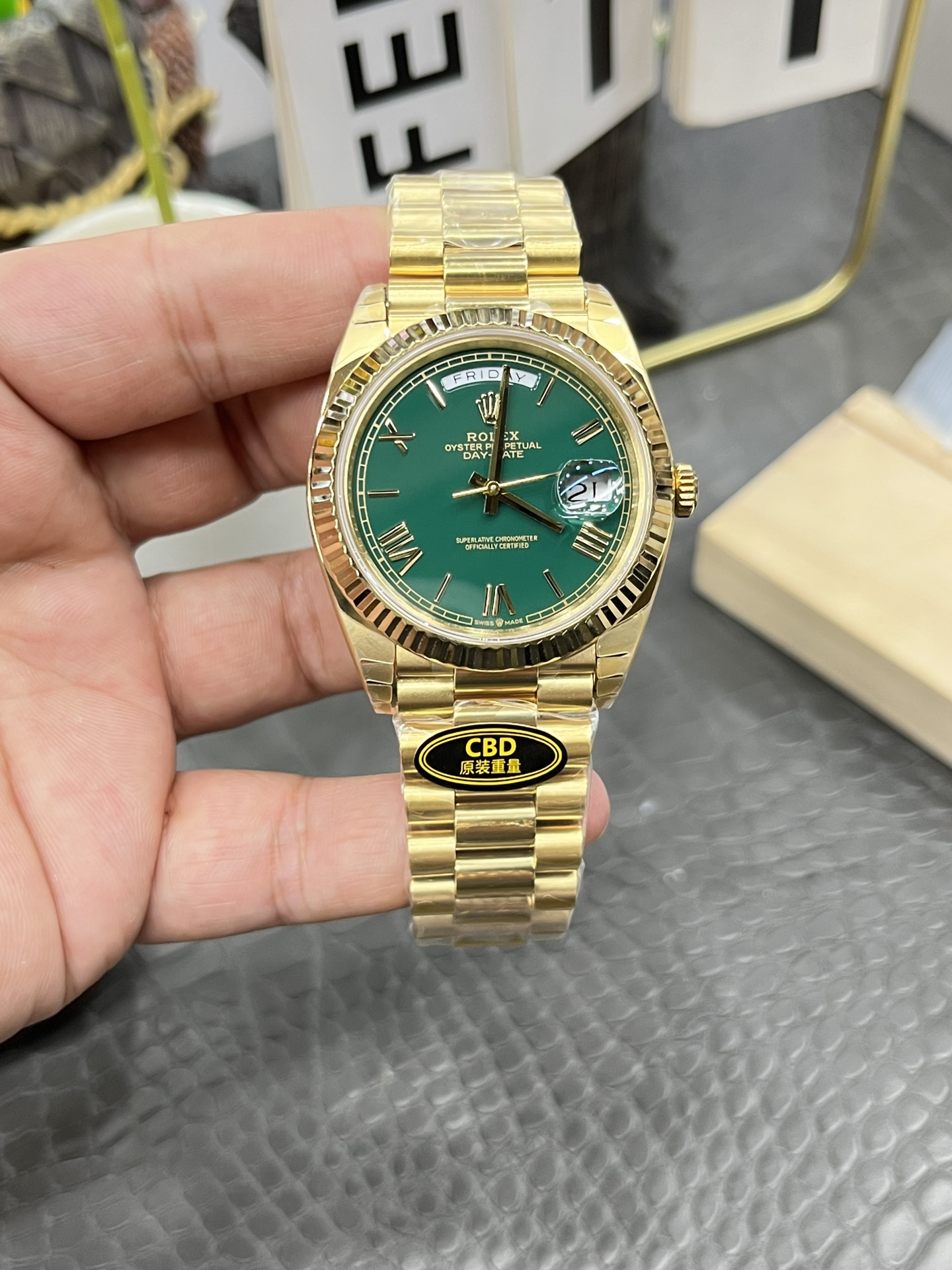 Rolex Day-Date 40 Yellow Gold Green Dial Swiss 1:1 Grade Watch