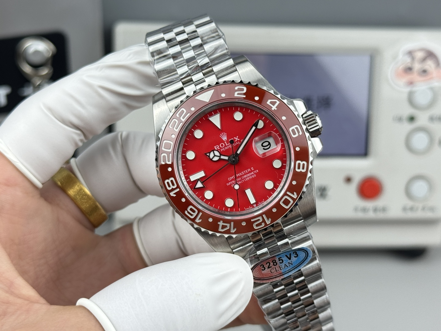 Rolex GMT-Master II Red Dial Red Bezel Jubilee Bracelet Swiss 1:1 Grade Watch - Image 3