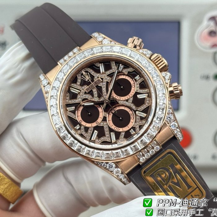 Rolex Cosmograph Daytona Giraffe Style Baguette Moissanite Bezel PPM Factory Swiss 1:1 Grade Watch